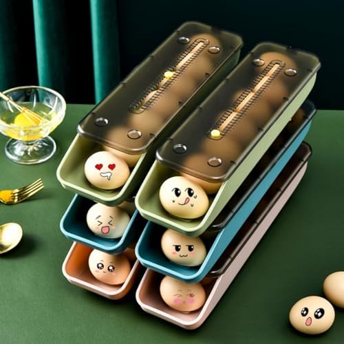 Fridge Egg Sorting Box, Plastic Drawer Style Multi Layer Holder Green