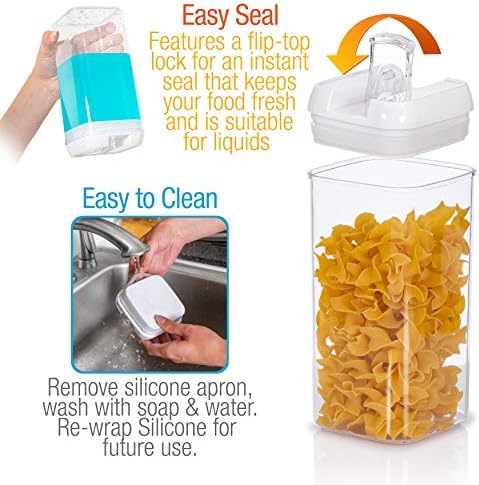 Set of 7 Airtight Food Storage Containers - Pantry Organizer Bins, BPA Free Plastic Containers plus Dry Erase Marker and Labels, Black