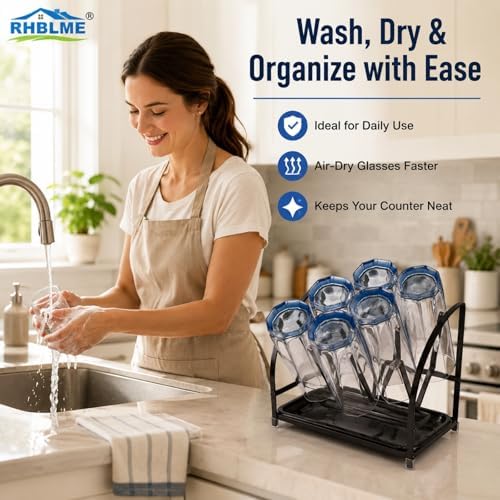 RHBLME 2 Packs Glass Drying Rack, Vertical Bottle Drying Rack Glass
