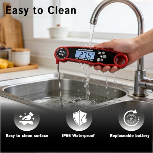 Digital Instant Read Meat Thermometer, Waterproof Red