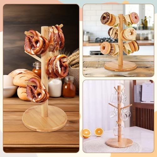 2 Pack Pretzel Stand, 13.4" Large Bamboo Pretzel Holder Stand