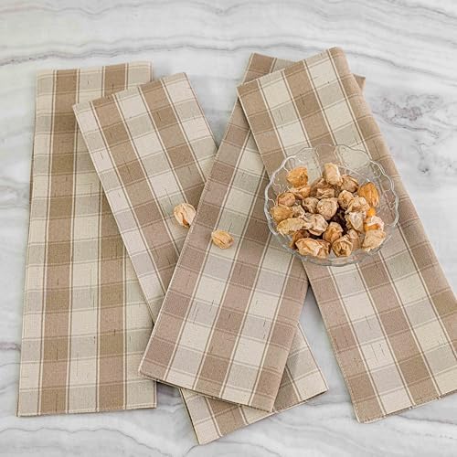 Home Brilliant Beige Placemats Set of 6 Farmhouse Buffalo Plaid Place