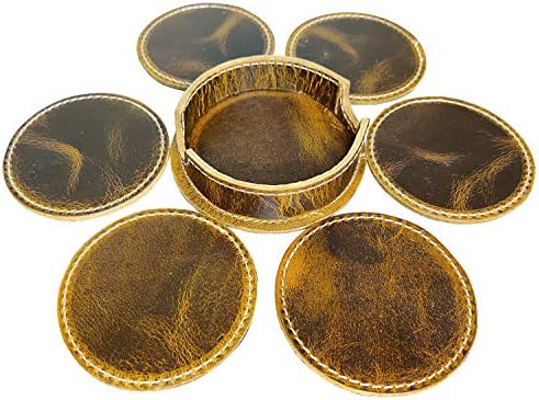 Rustic Town Leather Coasters for Drinks - Cup Coasters Coffee Table