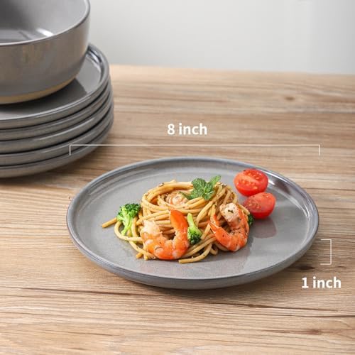 8 Inch Ceramic Dinner Plates Set of 4, Dark Gray, High Edges