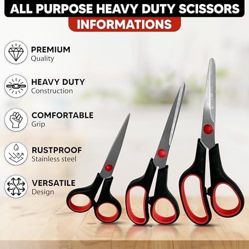 3-pack All Purpose Scissors 3 Sizes Ultra Sharp SS Blades Comfort