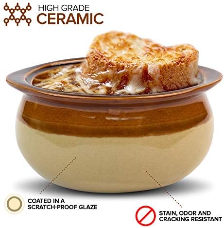 Stock Your Home 12 oz French Onion Soup Crock (4 Pack) -Two-Toned