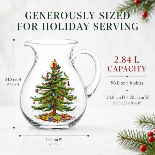 Spode Christmas Tree Glass Pitcher with Handle, 96 Oz - Beverage
