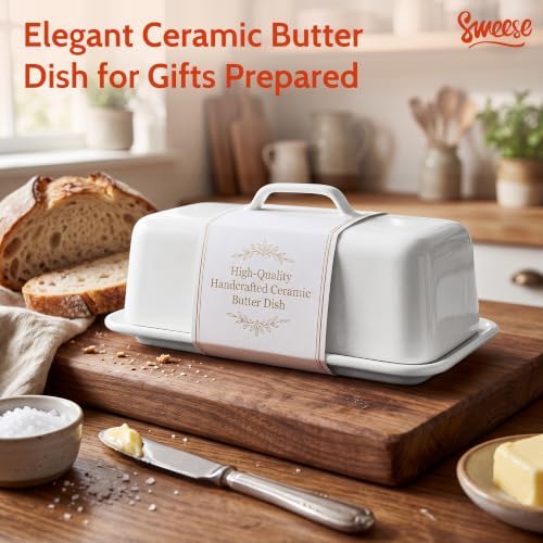Sweese Ceramic Butter Dish with Lid for Countertop, 6.6“ Large Butter