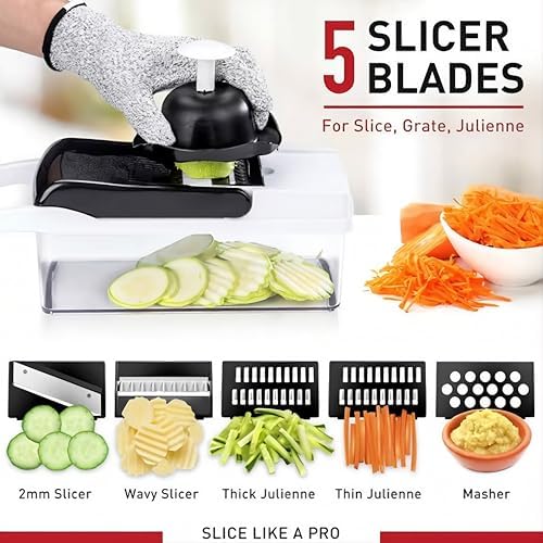 25-in-1 Vegetable Chopper with Container, Interchangeable Blades