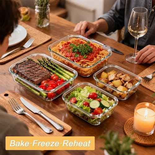 KOMUEE 4 Pack Glass Food Storage Containers Set with Lids