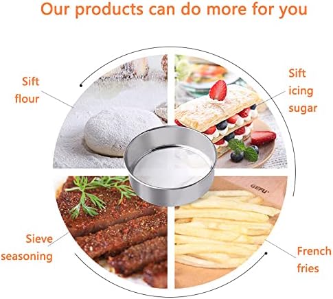 3 Pack Round Flour Sifter, Stainless Steel Fine Mesh Strainers Flour