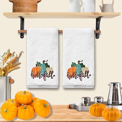 Cotton Embroidered Pumpkin Kitchen Towel Set of 2 - Autumn