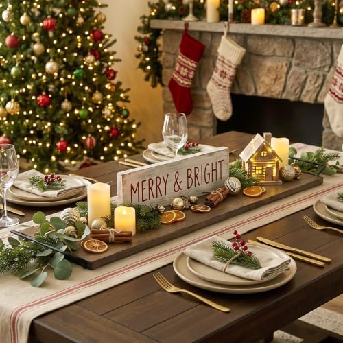 Large Wooden Serving Tray with Handles 40 x 7.9 Inch Decorative