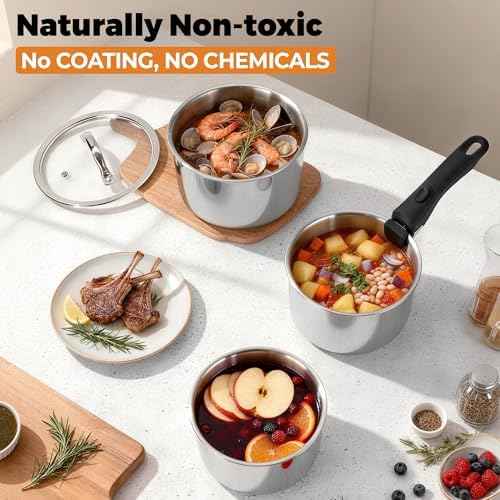 P&P CHEF Tri-Ply 9Pcs Cooking Pots and Sauce Pans Set with Removable Handle