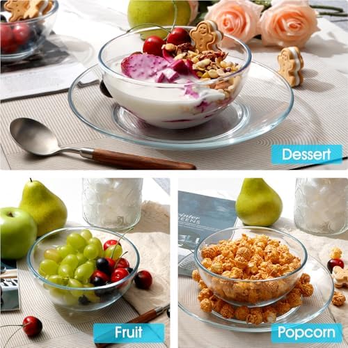 NUTRIUPS 6 Inch Small Glass Bowls Set of 6, 16oz Glass Cereal Bowl