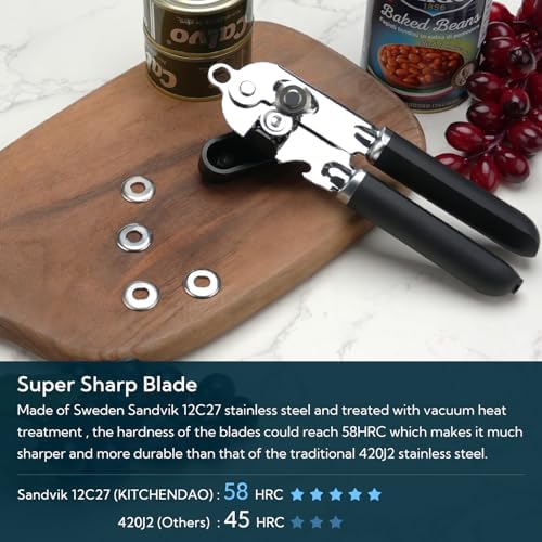 KITCHENDAO Manual Can Opener, Super Sharp Sandvik 12C27 Blade