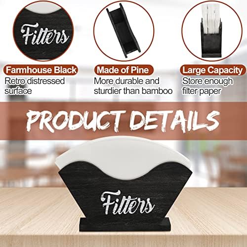 Juexica Farmhouse Cone Coffee Filter Holder Storage, Black