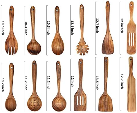Wooden Spoons for Cooking,12 Wood Kitchen Utensils Set with Comfort