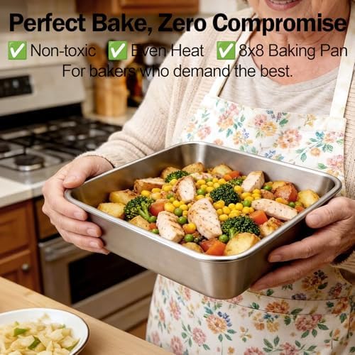 2 Pack Stianless Steel 8x8 Baking Pan with 60 PCS Parchment Paper