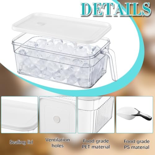 1 Set Ice Bin for Freezer with Lid Scoop, Black Handle