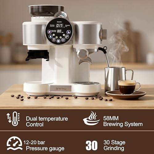20-Bar Espresso Machine with Coffee Grinder and Steam Wand
