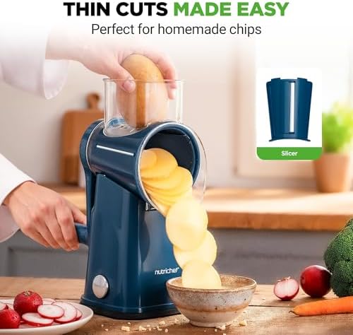 NutriChef 5-in-1 Cheese Grater, Blue