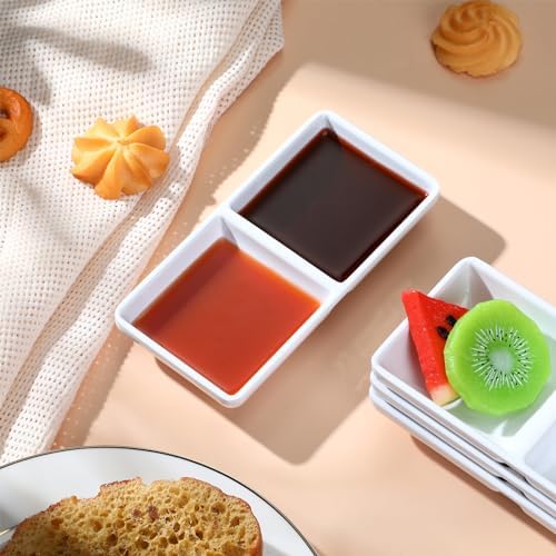 Gejoy 6 Pcs Dual Dipping Sauce Bowls Soy Sauce Dish Bowls, White
