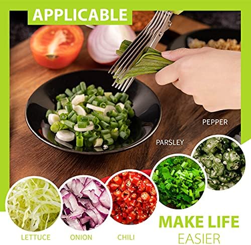 2-Pack Herb Scissors Set with 5 Blades & 3 Blades, Green Stainless
