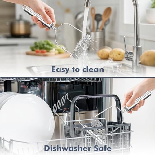 2PCS Stainless Steel Mashed Potato Masher for Vegetable, Ground Beef