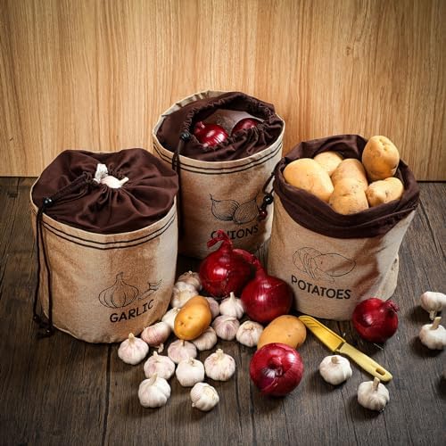 3 Pcs Potato Onion Garlic Storage Bag, Washable Vegetable Storage Bags