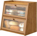 viewcare Extra Large Bread Box, Double Layer Bread Box for Kitchen Counter, Bamboo Wood Large Capacity Bread Storage Bin with Acrylic Wavy Door Panel