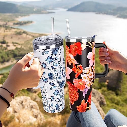 SYACOT 40 oz Tumbler with Handle and Straw Stainless Steel Insulated