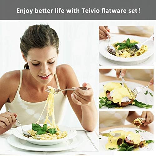 Teivio 24 Piece Silverware Set, Flatware Utensils Set Mirror Polished