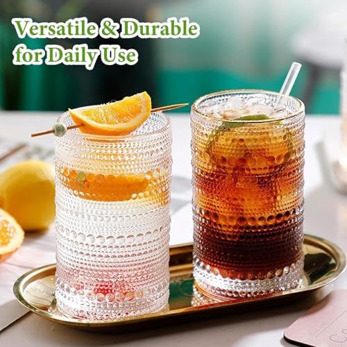 Hlukana Vintage Hobnail Drinking Glasses Set of 8, 12 oz Highball