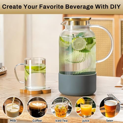 Buaic 2 PACK Glass Pitcher with Silicone Base, 68 oz Water Pitcher
