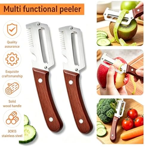 2 Pack Premium Vegetable Peeler with Wooden Handle and Bottle