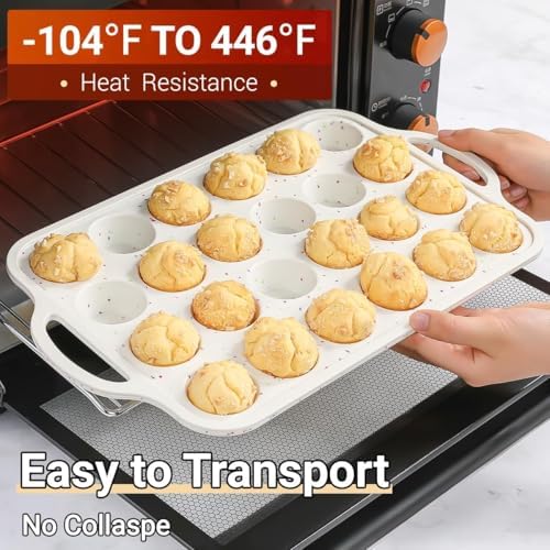 FUNBAKY Silicone Mini Muffin Pan, Metal Reinforced Frame 24 Cups