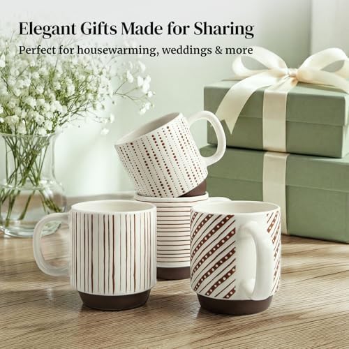 DOWAN Stackable Coffee Mugs, 12 oz Ceramic Coffee Mug Set of 4, Coffee