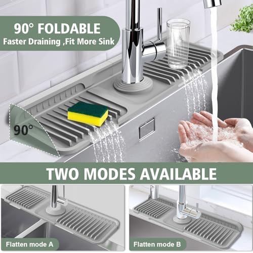 17.7-Inch Kitchen Sink Splash Guard Mat | 7° Slope for Fast