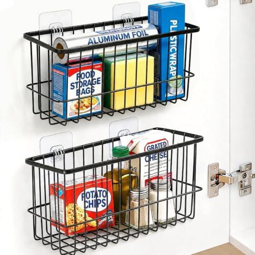 2 Pack Cabinet Door Organizer, Adhesive Wall Mounted Storage Basket
