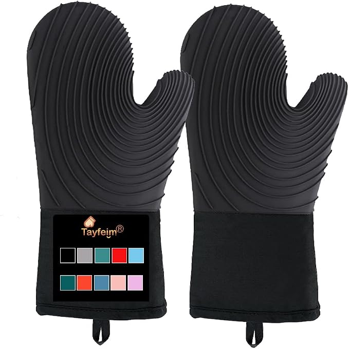 Silicone Oven Mitts-13.6 in Extended Oven Mitts Heat Resistant 500F, Oven Gloves by Tayfeim
