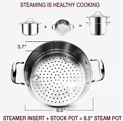 HOMICHEF 14-Piece Nickel Free Stainless Steel Cookware Set Whole-Clad 3-Ply - Mirror Polished Pots And Pans Set - Healthy Cookware Set With Steamer - Non-Toxic Induction Cookware Sets