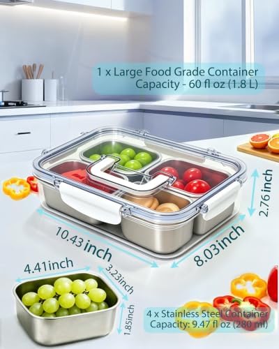 Snackle Box Container, Small Stainless Steel Snack Tray with Lid and