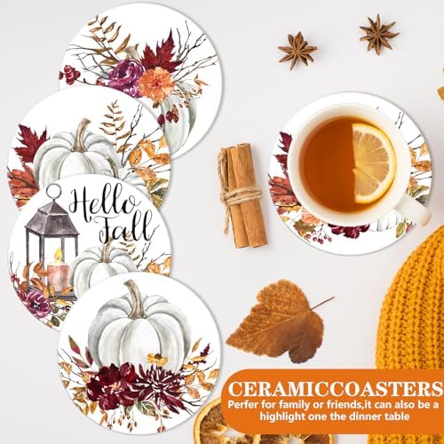 JarThenaAMCS Fall Pumpkin Coasters Watercolor Pumpkin Floral Round