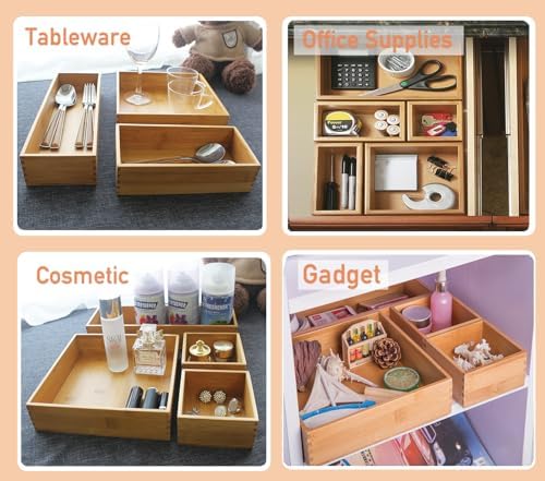 Bamboo Drawer Organizer Box, 12" x 4"