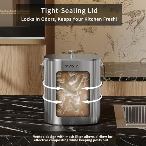 MRBIN 1.7 Gal Stainless Steel Kitchen Compost Bin with Lid