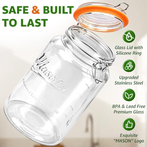 1 Gallon Glass Mason Jars with Airtight Lids, 2 Pack