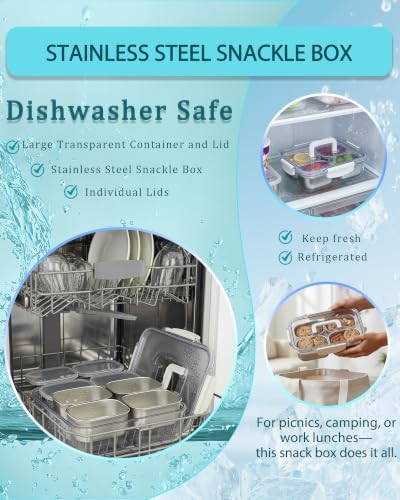 Snackle Box Container, Small Stainless Steel Snack Tray with Lid and
