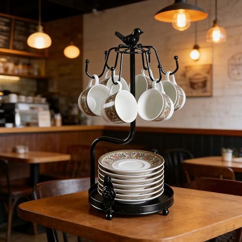 Coffee Mug Tree, Coffee Cup Holder for Countertop with 6 Hooks, Tea