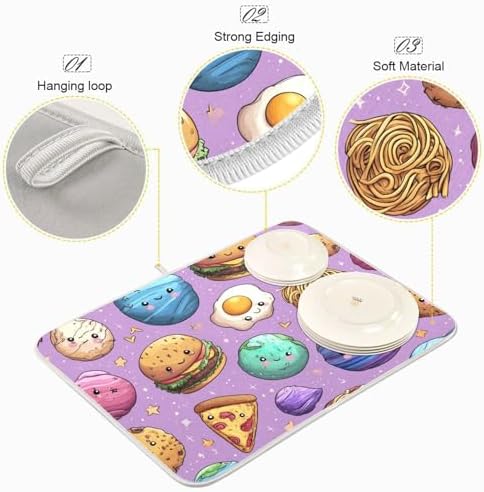 OTVEE Cosmic Snack Pattern Dish Drying Mat for Kitchen Counter